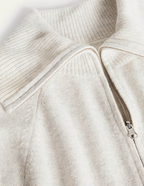 Collared Zip-up Cardigan - Silver Melange Collared Zip-up Cardigan - Silver Melange