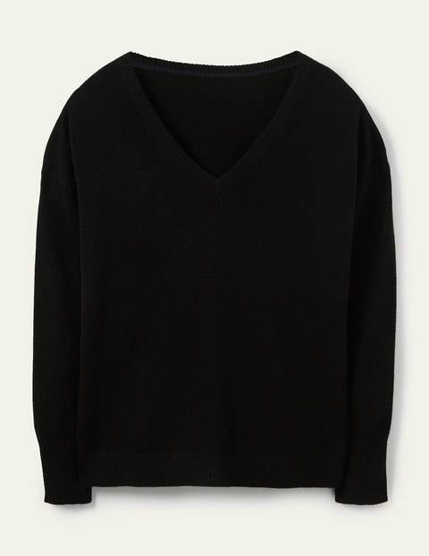 Cashmere V-neck Relaxed Jumper - Jet Black Cashmere V-neck Relaxed Jumper - Jet Black