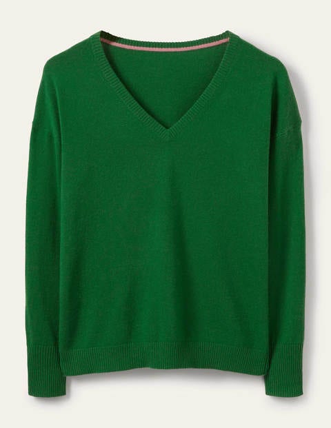 Pull col V décontracté en cachemire - Vert émeraude Pull col V décontracté en cachemire - Vert émeraude