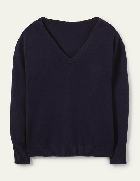 Lässiger Kaschmirpullover mit V-Ausschnitt - Saphirblau Lässiger Kaschmirpullover mit V-Ausschnitt - Saphirblau