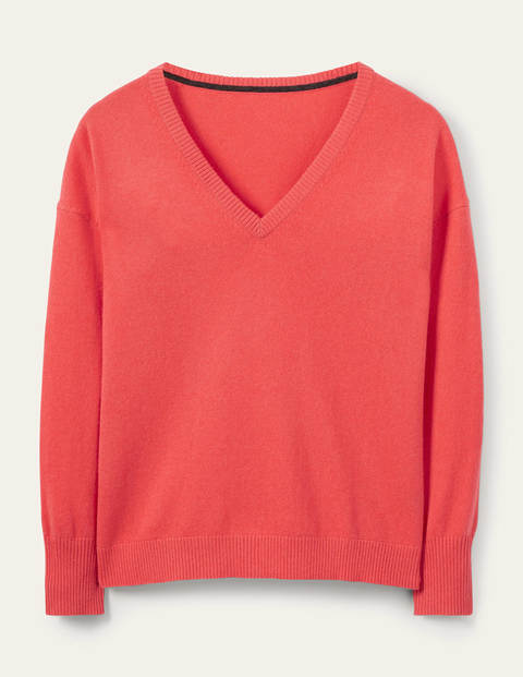 Cashmere V-neck Relaxed Jumper - Coral Cashmere V-neck Relaxed Jumper - Coral