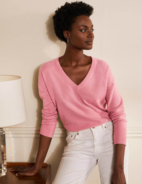 Cashmere V-neck Relaxed Jumper - Rose Quartz Pink Cashmere V-neck Relaxed Jumper - Rose Quartz Pink