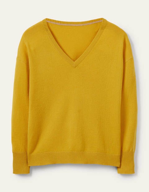 Cashmere V-neck Relaxed Jumper - Citrine Yellow Cashmere V-neck Relaxed Jumper - Citrine Yellow