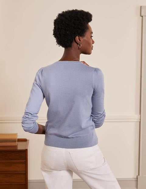 Baumwollcardigan mit Rundhalsausschnitt - Flussblau Baumwollcardigan mit Rundhalsausschnitt - Flussblau