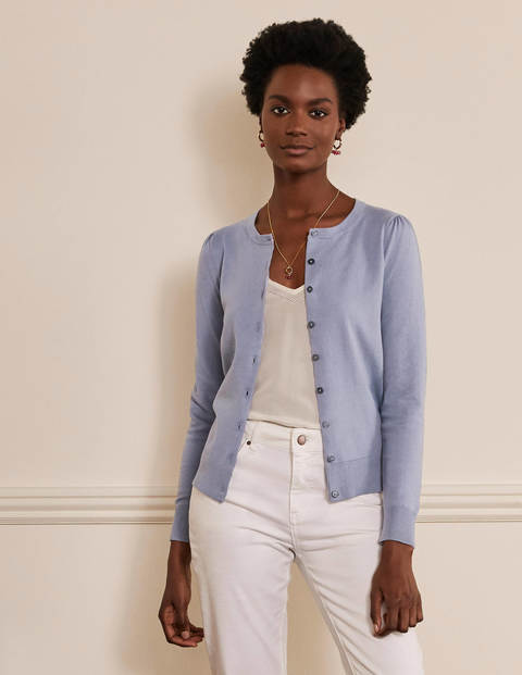 Baumwollcardigan mit Rundhalsausschnitt - Flussblau Baumwollcardigan mit Rundhalsausschnitt - Flussblau
