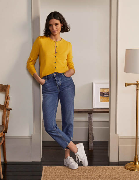 Baumwollcardigan mit Rundhalsausschnitt - Honiggold Baumwollcardigan mit Rundhalsausschnitt - Honiggold