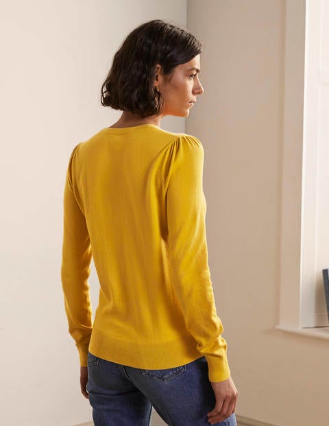 Baumwollcardigan mit Rundhalsausschnitt - Honiggold Baumwollcardigan mit Rundhalsausschnitt - Honiggold