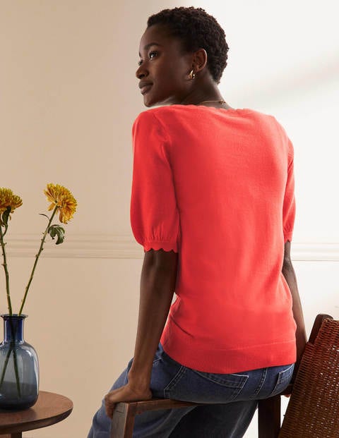 Merino Scallop Knitted Top - Cherry Red Merino Scallop Knitted Top - Cherry Red