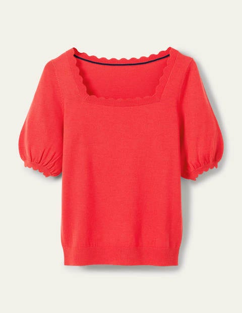 Merino Scallop Knitted Top - Cherry Red Merino Scallop Knitted Top - Cherry Red