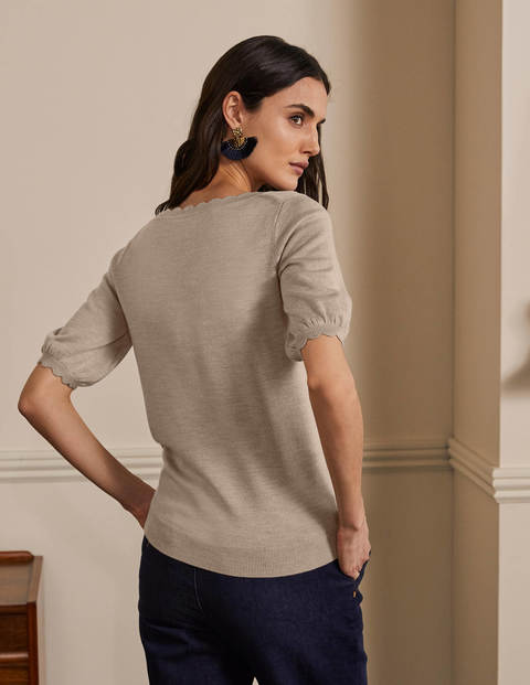 Merino Scallop Knitted Top - Mink Melange Merino Scallop Knitted Top - Mink Melange