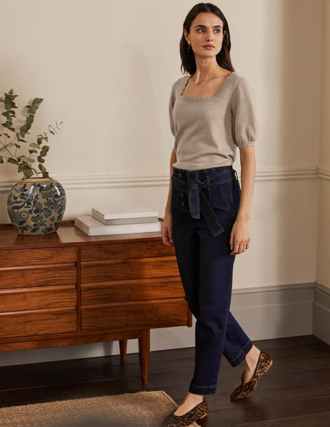 Merino Scallop Knitted Top - Mink Melange Merino Scallop Knitted Top - Mink Melange