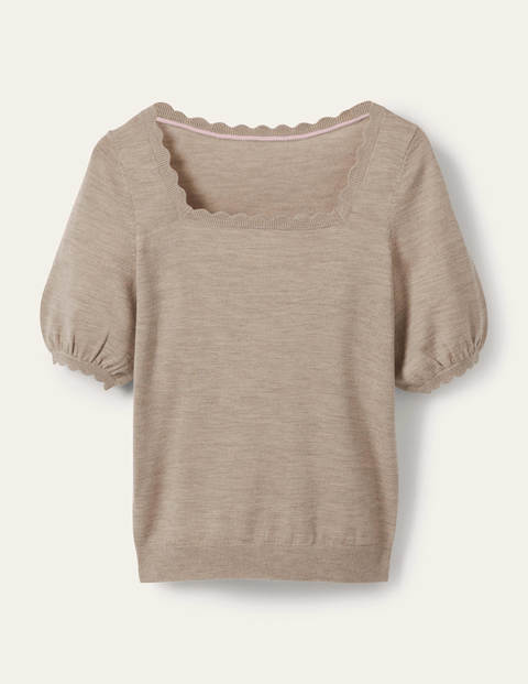 Merino Scallop Knitted Top - Mink Melange Merino Scallop Knitted Top - Mink Melange