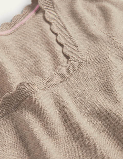 Merino Scallop Knitted Top - Mink Melange Merino Scallop Knitted Top - Mink Melange