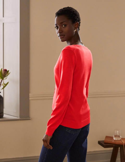 Merino Scallop Trim Cardigan - Cherry Red Merino Scallop Trim Cardigan - Cherry Red
