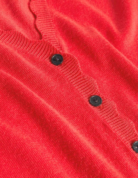 Merino Scallop Trim Cardigan - Cherry Red Merino Scallop Trim Cardigan - Cherry Red
