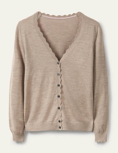Merino Scallop Trim Cardigan - Mink Melange Merino Scallop Trim Cardigan - Mink Melange
