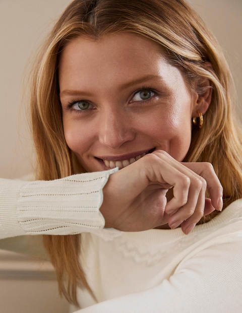 Aimee Pointelle-Pullover - Naturweiß