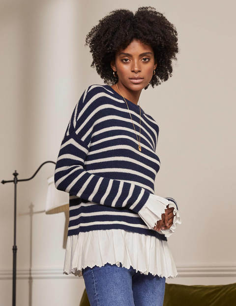 Catherine Woven Fluffy Sweater - Navy/Ivory Stripe Catherine Woven Fluffy Sweater - Navy/Ivory Stripe