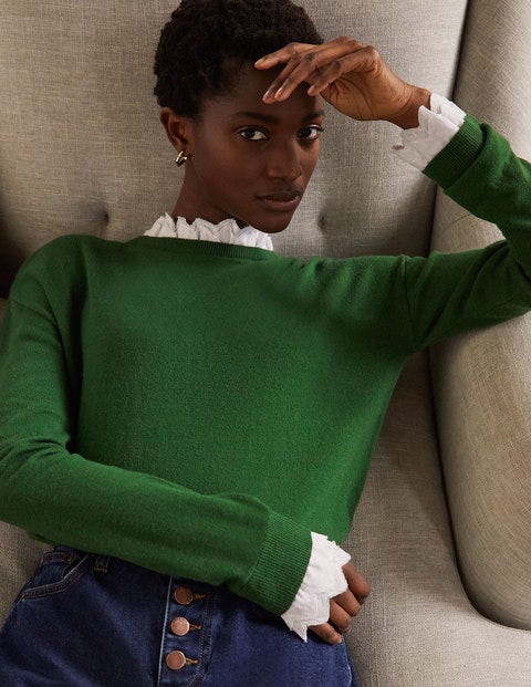 Lydia Woven Frill Sweater - Conifer