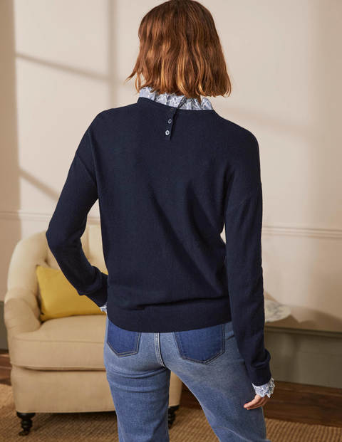 Lydia Woven Frill Sweater - Navy Lydia Woven Frill Sweater - Navy