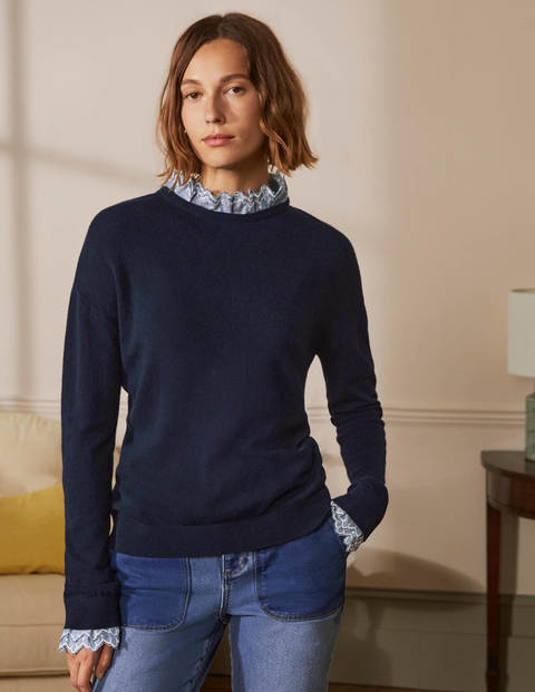 Lydia Woven Frill Sweater - Navy Lydia Woven Frill Sweater - Navy