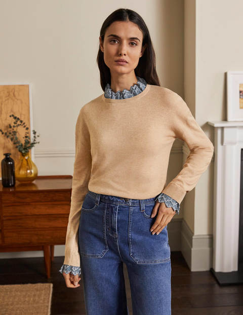 Lydia Webpullover mit Rüschen - Hellbeige Melange Lydia Webpullover mit Rüschen - Hellbeige Melange
