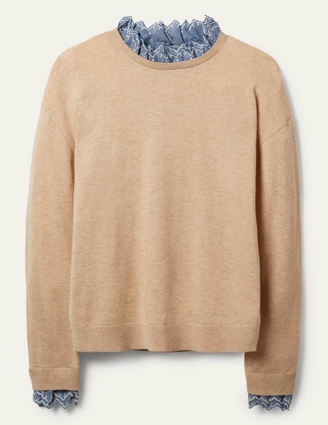 Lydia Webpullover mit Rüschen - Hellbeige Melange Lydia Webpullover mit Rüschen - Hellbeige Melange