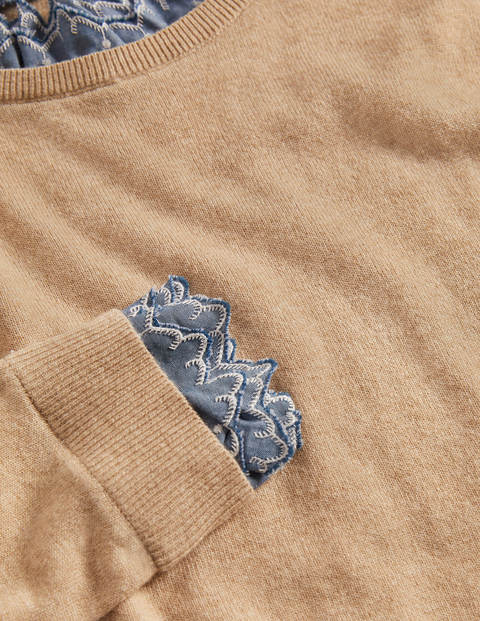 Lydia Webpullover mit Rüschen - Hellbeige Melange Lydia Webpullover mit Rüschen - Hellbeige Melange