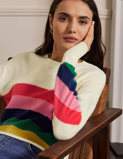 Kesteven Kaschmirpullover - Kristallweiß, Regenbogen Kesteven Kaschmirpullover - Kristallweiß, Regenbogen