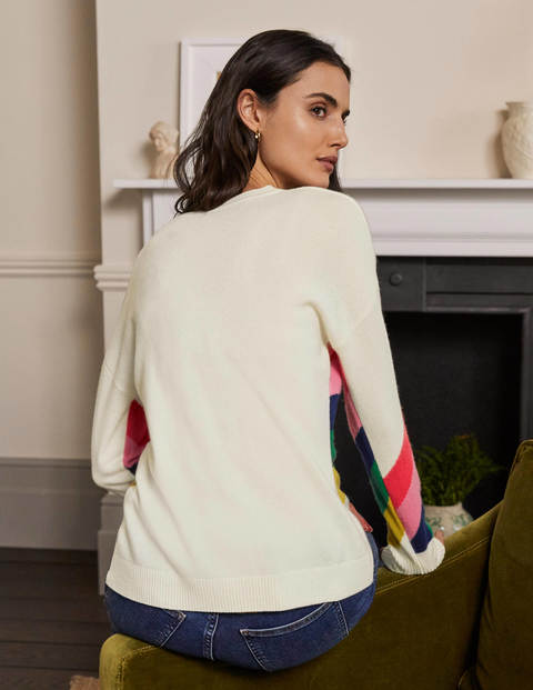 Kesteven Kaschmirpullover - Kristallweiß, Regenbogen Kesteven Kaschmirpullover - Kristallweiß, Regenbogen