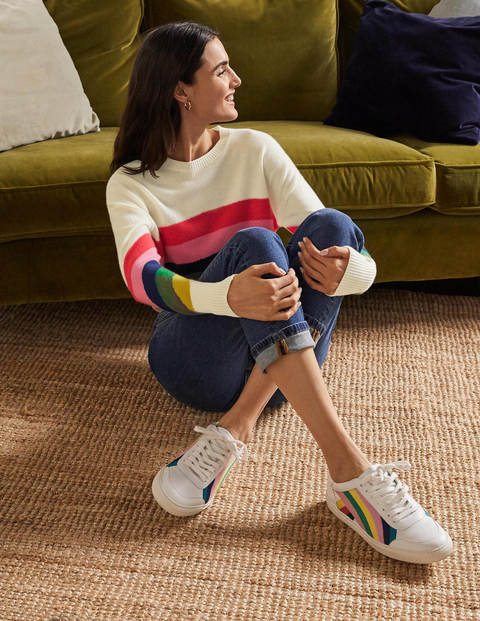 Kesteven Kaschmirpullover - Kristallweiß, Regenbogen Kesteven Kaschmirpullover - Kristallweiß, Regenbogen