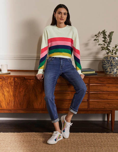 Kesteven Kaschmirpullover - Kristallweiß, Regenbogen Kesteven Kaschmirpullover - Kristallweiß, Regenbogen