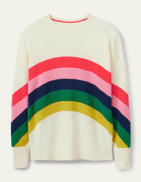 Kesteven Kaschmirpullover - Kristallweiß, Regenbogen Kesteven Kaschmirpullover - Kristallweiß, Regenbogen