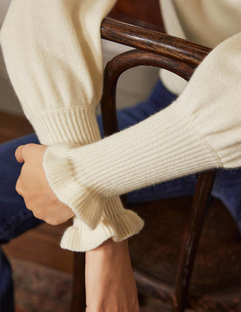 Cashmere Frill Neck Jumper - Pearl Cream Cashmere Frill Neck Jumper - Pearl Cream