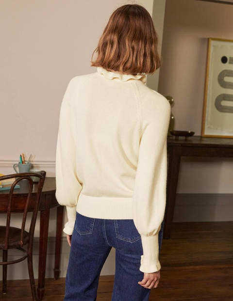 Cashmere Frill Neck Jumper - Pearl Cream Cashmere Frill Neck Jumper - Pearl Cream