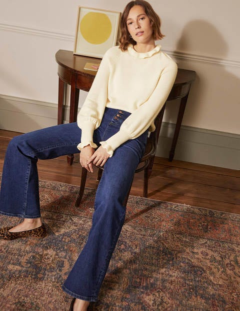 Cashmere Frill Neck Jumper - Pearl Cream Cashmere Frill Neck Jumper - Pearl Cream