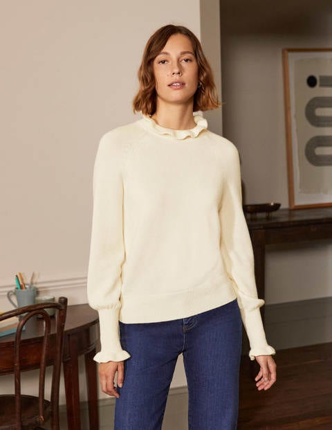 Cashmere Frill Neck Jumper - Pearl Cream Cashmere Frill Neck Jumper - Pearl Cream