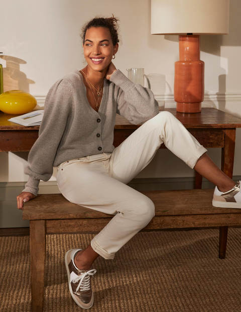 Cashmere Pleat Detail Cardigan - Grey Agate Cashmere Pleat Detail Cardigan - Grey Agate