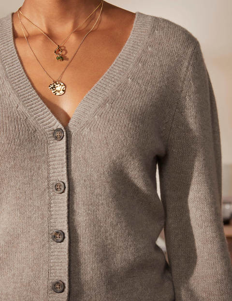 Cashmere Pleat Detail Cardigan - Grey Agate Cashmere Pleat Detail Cardigan - Grey Agate