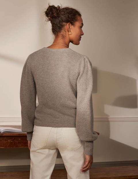 Cashmere Pleat Detail Cardigan - Grey Agate Cashmere Pleat Detail Cardigan - Grey Agate