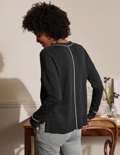V-neck Relaxed Cardigan - Charcoal Melange V-neck Relaxed Cardigan - Charcoal Melange