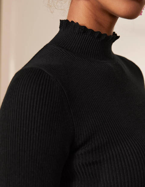 Scallop High Neck Sweater - Black