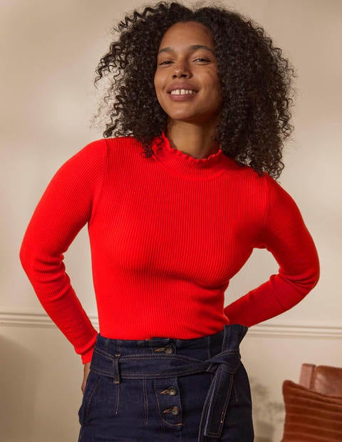 Scallop High Neck Jumper - Cherry Red Scallop High Neck Jumper - Cherry Red