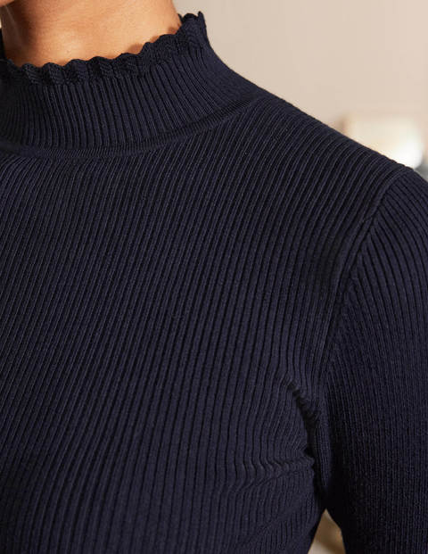 Scallop High Neck Sweater - Navy