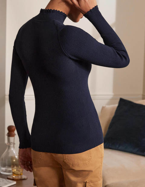 Scallop High Neck Jumper - Navy Scallop High Neck Jumper - Navy