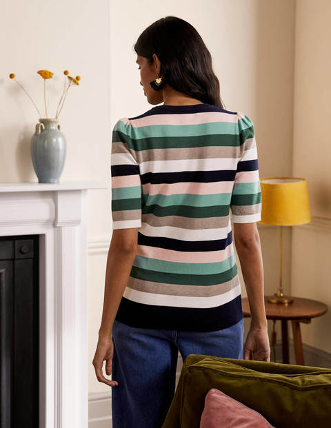 Cotton Crew Knitted Top - Palm Leaf, Multi Stripe Cotton Crew Knitted Top - Palm Leaf, Multi Stripe