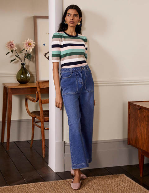 Cotton Crew Knitted Top - Palm Leaf, Multi Stripe Cotton Crew Knitted Top - Palm Leaf, Multi Stripe