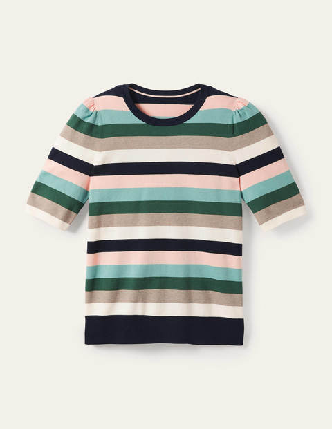 Cotton Crew Knitted Top - Palm Leaf, Multi Stripe Cotton Crew Knitted Top - Palm Leaf, Multi Stripe