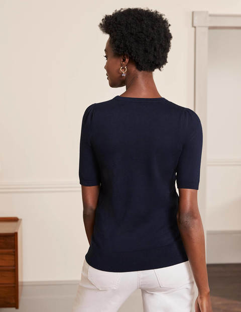 Cotton Crew Knitted Top - Navy Cotton Crew Knitted Top - Navy