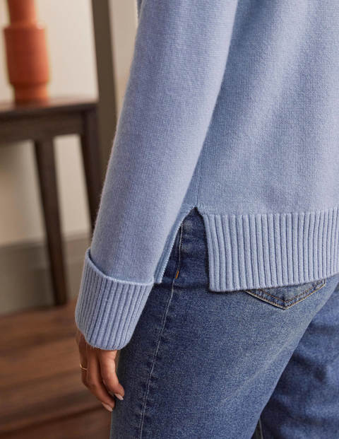 Kaschmirpullover mit breiten Bündchen - Helles Lapisblau Kaschmirpullover mit breiten Bündchen - Helles Lapisblau